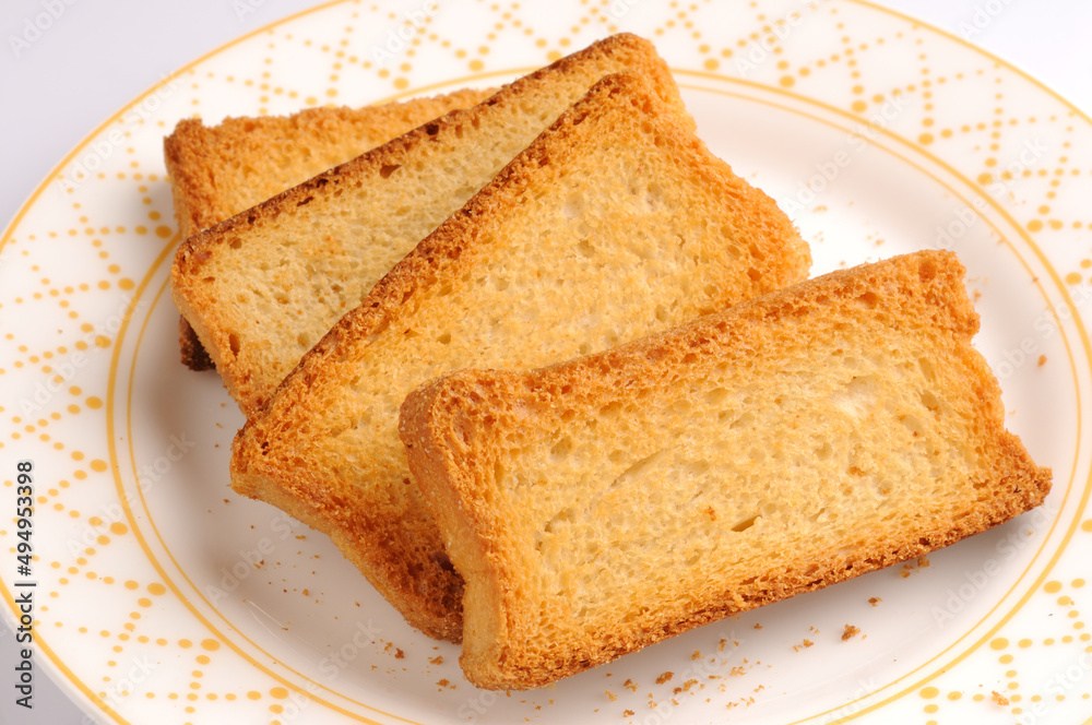 breakfast Plate with toasted bread Pieces of tasty bread breakfast Plate with toasted bread Pieces of tasty bread
