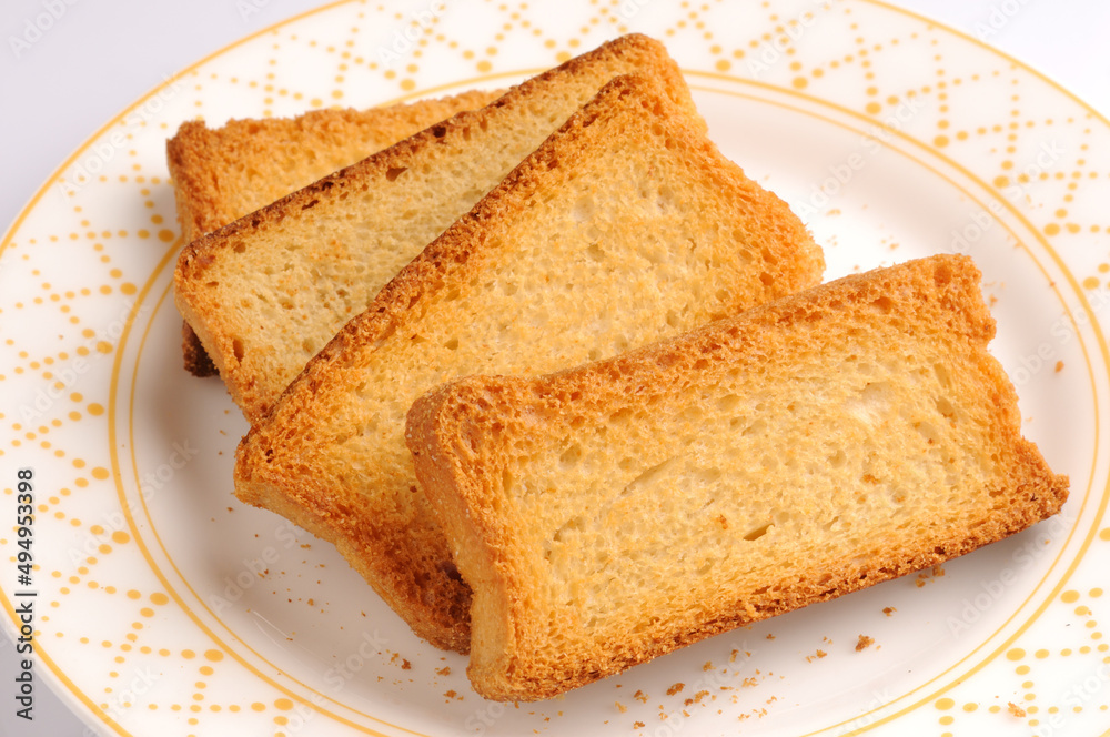 breakfast Plate with toasted bread Pieces of tasty bread 