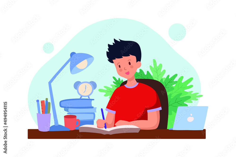 Students studying at home illustration concept Students studying at home illustration concept