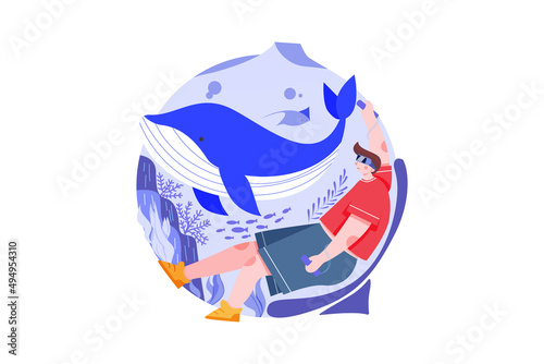 A man experiencing Virtual Sea tour illustration concept
