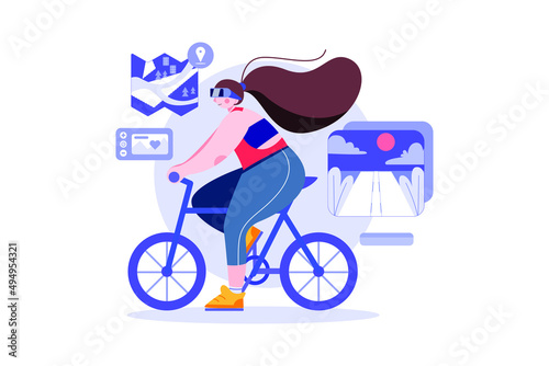 Girl Doing VR cycling illustration concept