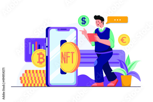 (NTF) Non Fungible Token illustration concept. Flat illustration isolated on white background