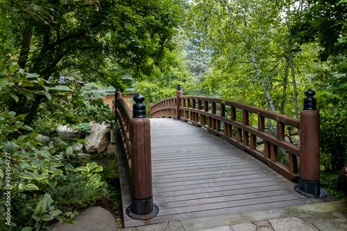 View of the wooden bridge in Anderson Japanese Gardens, Rockford, Illinois, United States photo