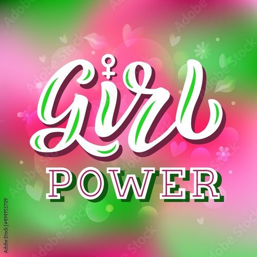 Hand drawn vector illustration with color lettering quote on textured background Girl Power for motivational, inspirational, feminist card, wall art, decor, poster, t shirt, banner, print, template