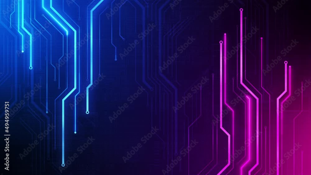 Abstract technology background with circuit lines animation. Digital signal motion for electronics design concept. Seamless loop.