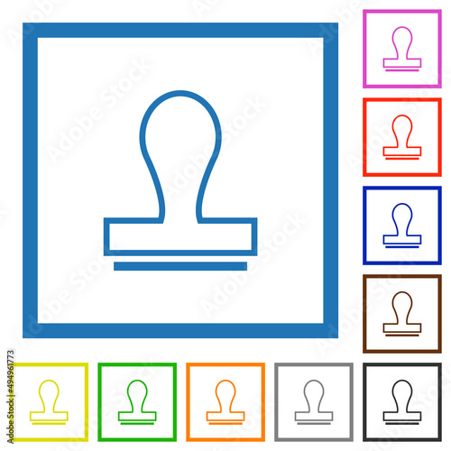 Stamp outline flat framed icons