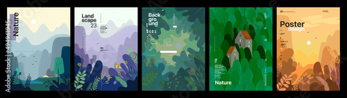 Nature and landscape. Set of vector illustrations. Pictures for posters, postcards or covers. photo