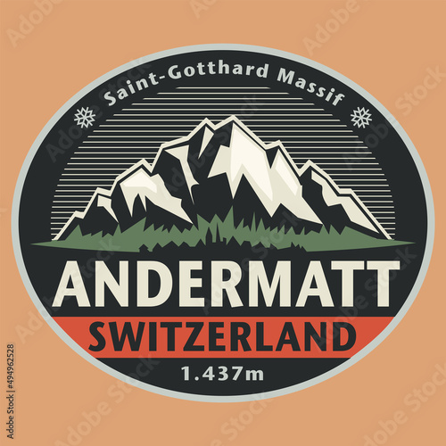 Emblem with the name of Andermatt, Switzerland