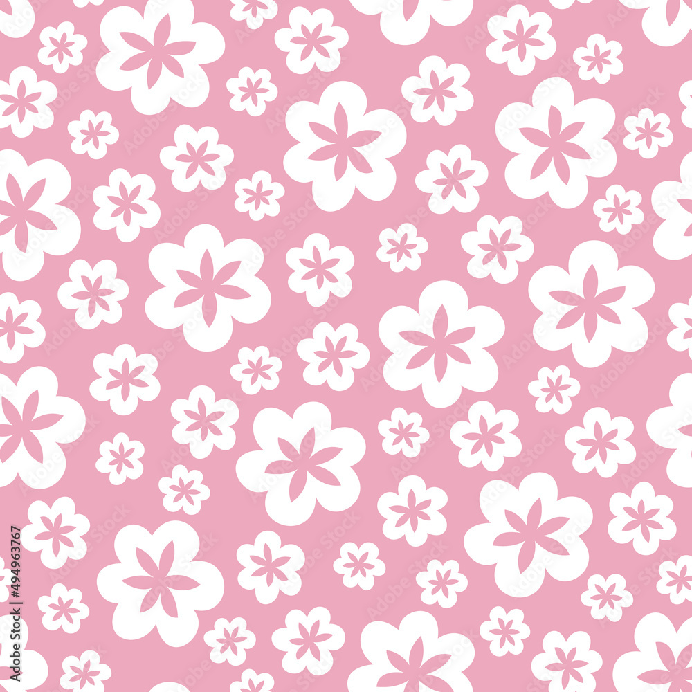 Seamless floral spring pattern. White vector flowers on a pink background. Seamless floral spring pattern. White vector flowers on a pink background.