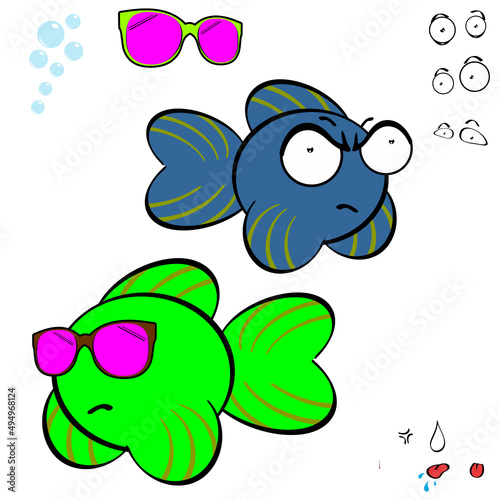 funny gold fish cartoon kawaii expressions collection set illustration in vector format 