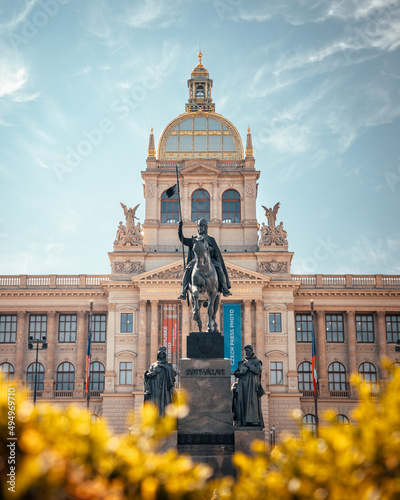 Photography Vertical shot of Narodni museum and a statue in Prague, Czechia