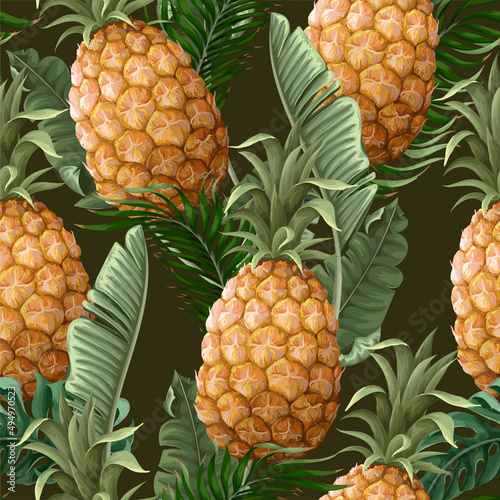 Seamless pattern with pineapples. Vector trendy print.