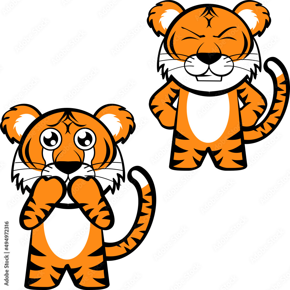 chibi little tiger cartoon kawaii expression set collection in vector ...