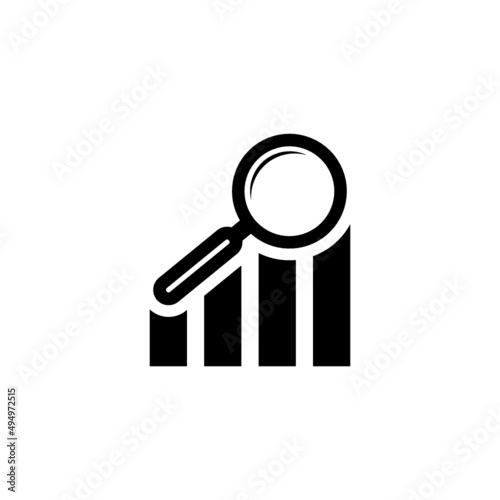 Magnifying glass and data analysis icon isolated on white background