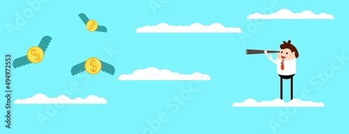 Businessman Exploring Financial Possibilities in the Sky with a Telescope