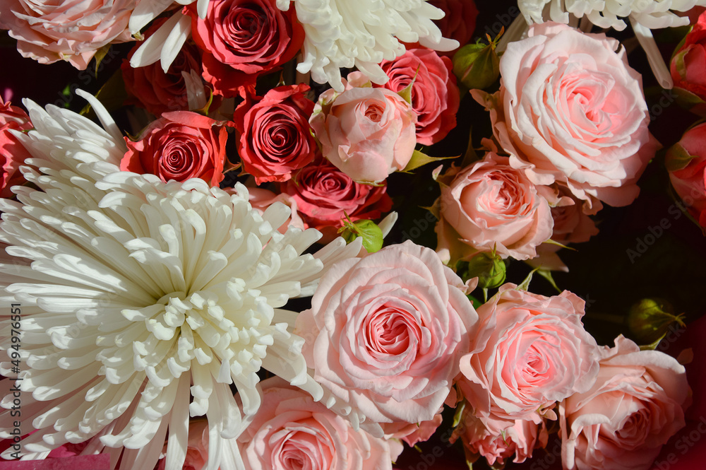 bouquet of flowers, roses, chrysanthemums. background for holidays, valentine's day, birthday, mother's day, March 8. bouquet of flowers, roses, chrysanthemums. background for holidays, valentine's day, birthday, mother's day, March 8.