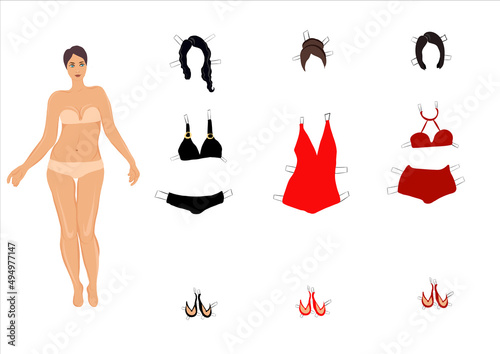 set of swimsuits female body. paper doll