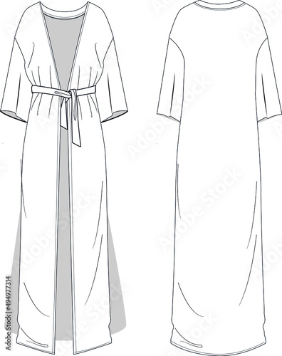 Schilderij op canvas women caftan sketch , technical drawings