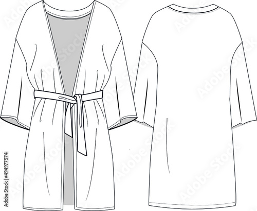 illustration of a caftan , fashion drawing clothes technical drawing