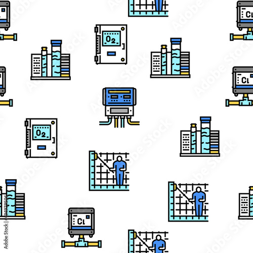 Pool Cleaning Service Vector Seamless Pattern Thin Line Illustration