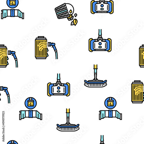 Pool Cleaning Service Vector Seamless Pattern Thin Line Illustration
