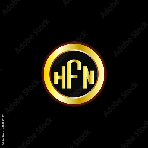 HFN letter circle logo design. HFN letter logo design with black background. HFN creative letter logo with gold colors.
 photo