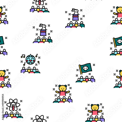 Kids Birthday Party Vector Seamless Pattern Thin Line Illustration