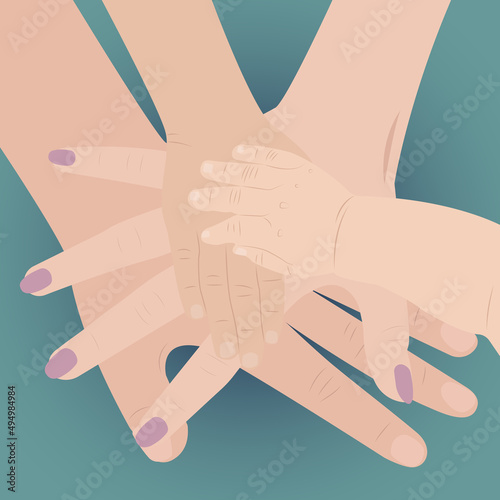 Children and adults hands together. Family hands. family day