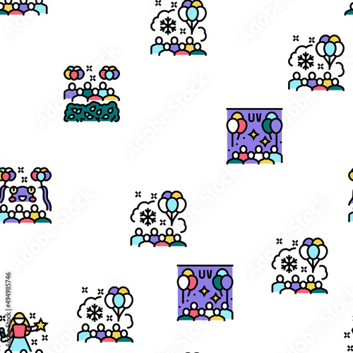 Kids Birthday Party Vector Seamless Pattern Thin Line Illustration