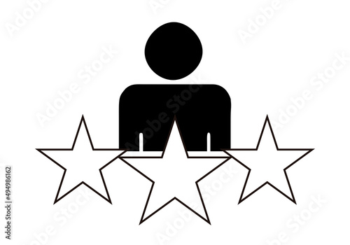 Icono negro de perfil con estrellas de puntuación. 