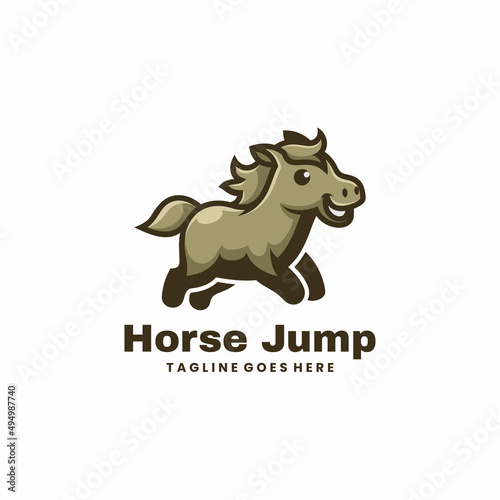 Vector Logo Illustration Horse Jump Mascot Style.