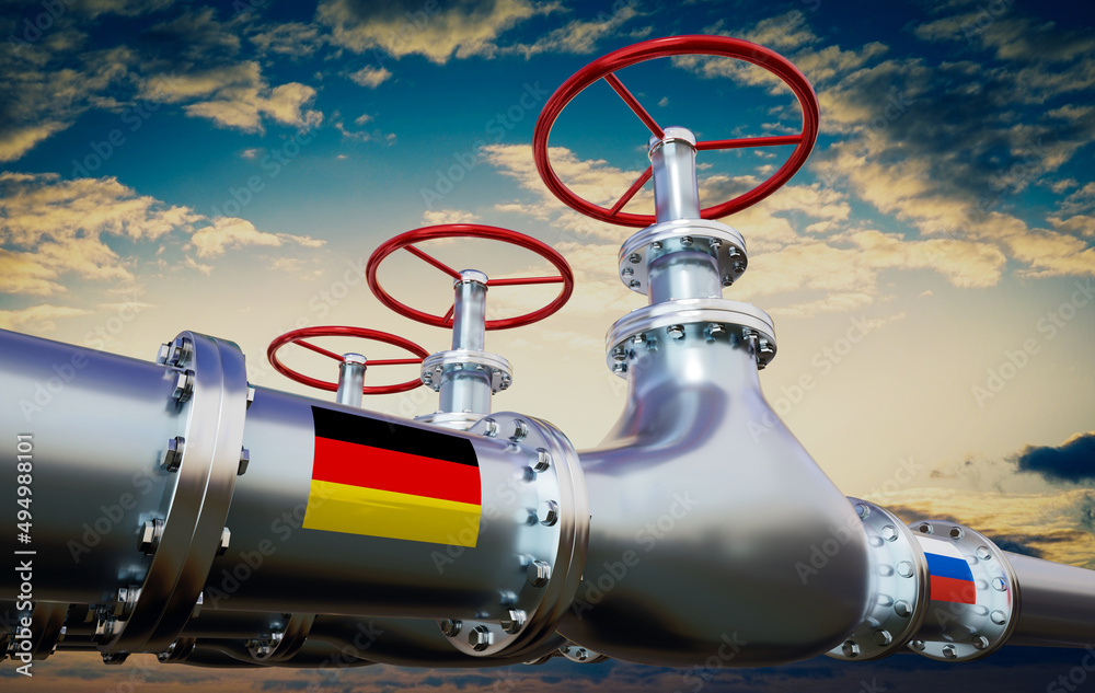 Gas pipeline, flags of Germany and Russia - 3D illustration - obrazy, fototapety, plakaty 