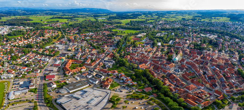 Panoramic aerial view from drone to the ancient historical medieval old town. Wangen, Germany