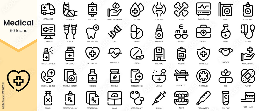 Set of medical icons. Simple line art style icons pack. Vector ...