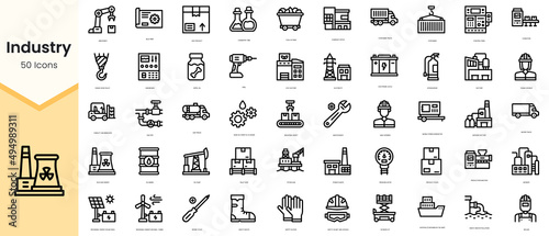 Set of industry icons. Simple line art style icons pack. Vector illustration