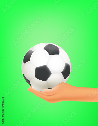 Man holding soccer ball in a hand. 3d vector illustration