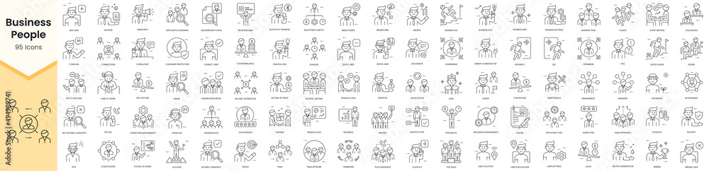 Set of business people icons. Simple line art style icons pack. Vector ...