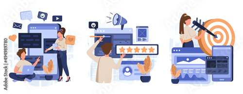 Customer behavior analysis abstract concept vector illustration set. Data driven marketing, user feedback and website rating, online survey, user data, marketing research tool abstract metaphor.