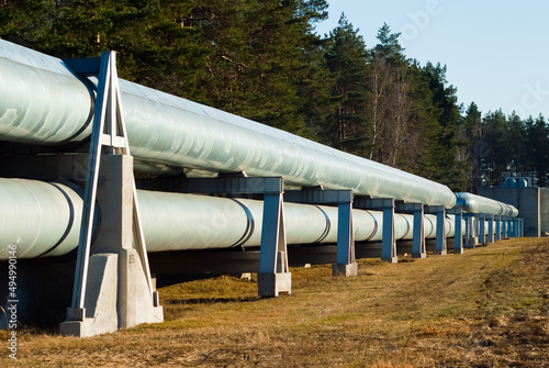 pipeline, in the photo the pipeline is a close-up in the background of a green forest.