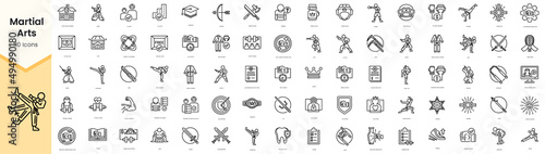 Set of martial arts icons. Simple line art style icons pack. Vector illustration