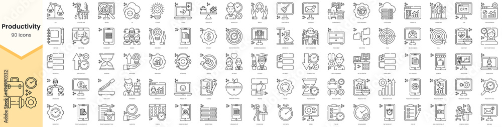Set of productivity icons. Simple line art style icons pack. Vector ...