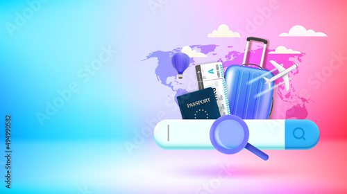 Searching country to immigratation. Vector 3d banner with copy space