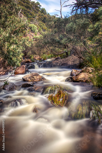 River flowing through rocks in Werribee Gorge State Park, Victoria, Australia photo