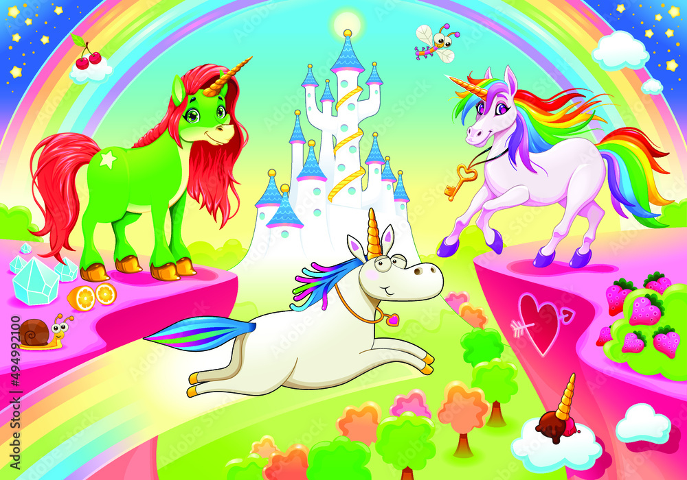 Fototapeta premium Rainbow Unicorn in a traditional themes