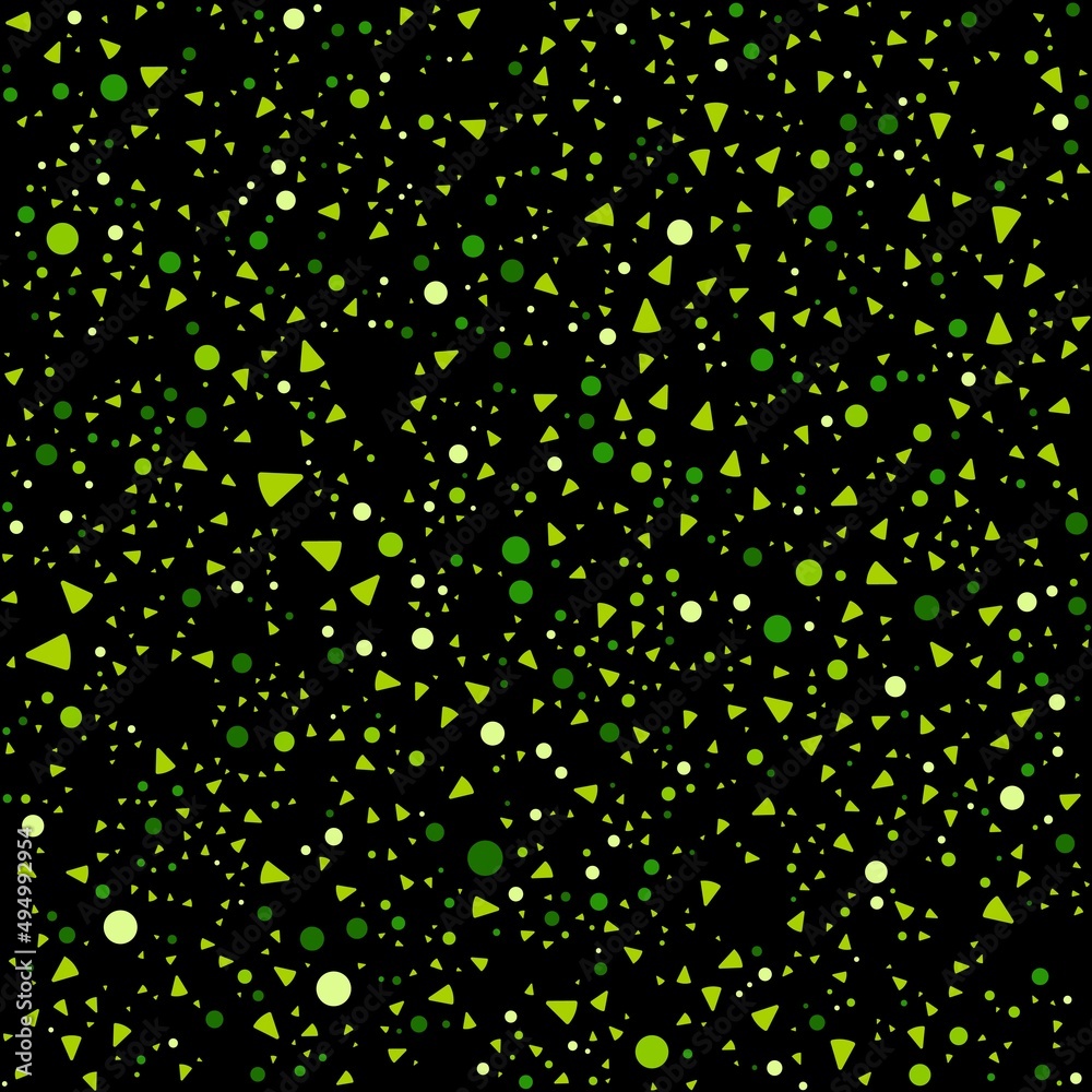 Green circles and triangles pattern on the black background. Vector illustration. Green circles and triangles pattern on the black background. Vector illustration.