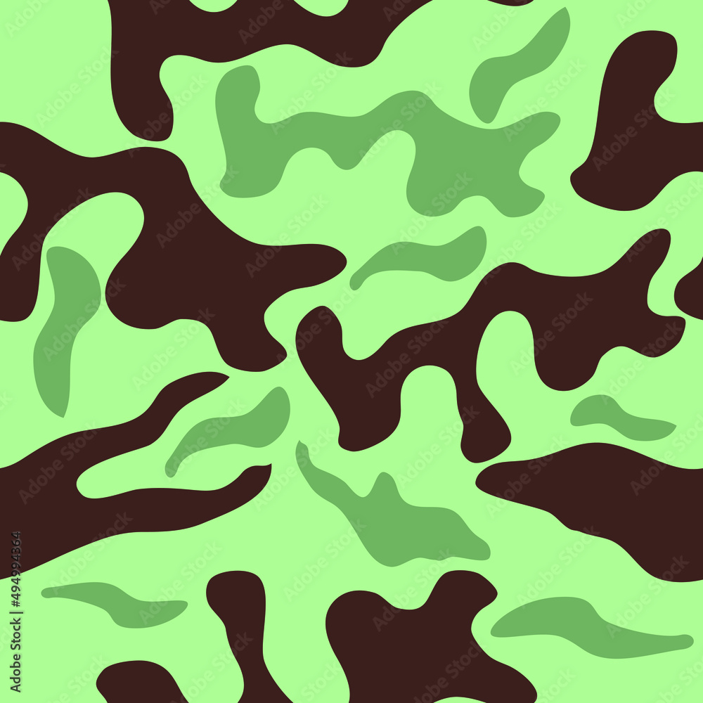 Camouflage texture, military uniform, vector seamless pattern, brown, green and dark green color
Camouflage texture, military uniform, vector seamless pattern, brown, green and dark green color