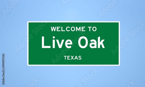 Live Oak, Texas city limit sign. Town sign from the USA.