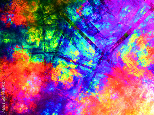Wallpaper Mural Imagen de arte digital psicodélico compuesto de una rejilla irregular negra y manchas de colores vivos formando una especie de vista aérea de fugas gaseosas. Torontodigital.ca