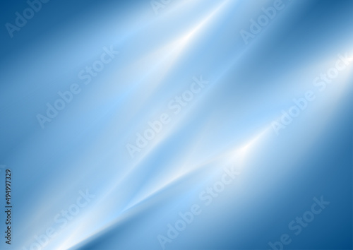 Bright blue smooth blurred stripes abstract tech background. Vector design