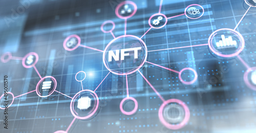 NFT Non-fungible token crypto art cryptocurrency blockchain technology concept.